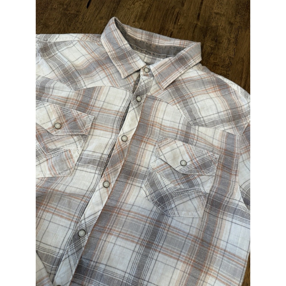 BKE Vintage Athletic Fit Men's Pearl Snap Plaid Western Shirt Large